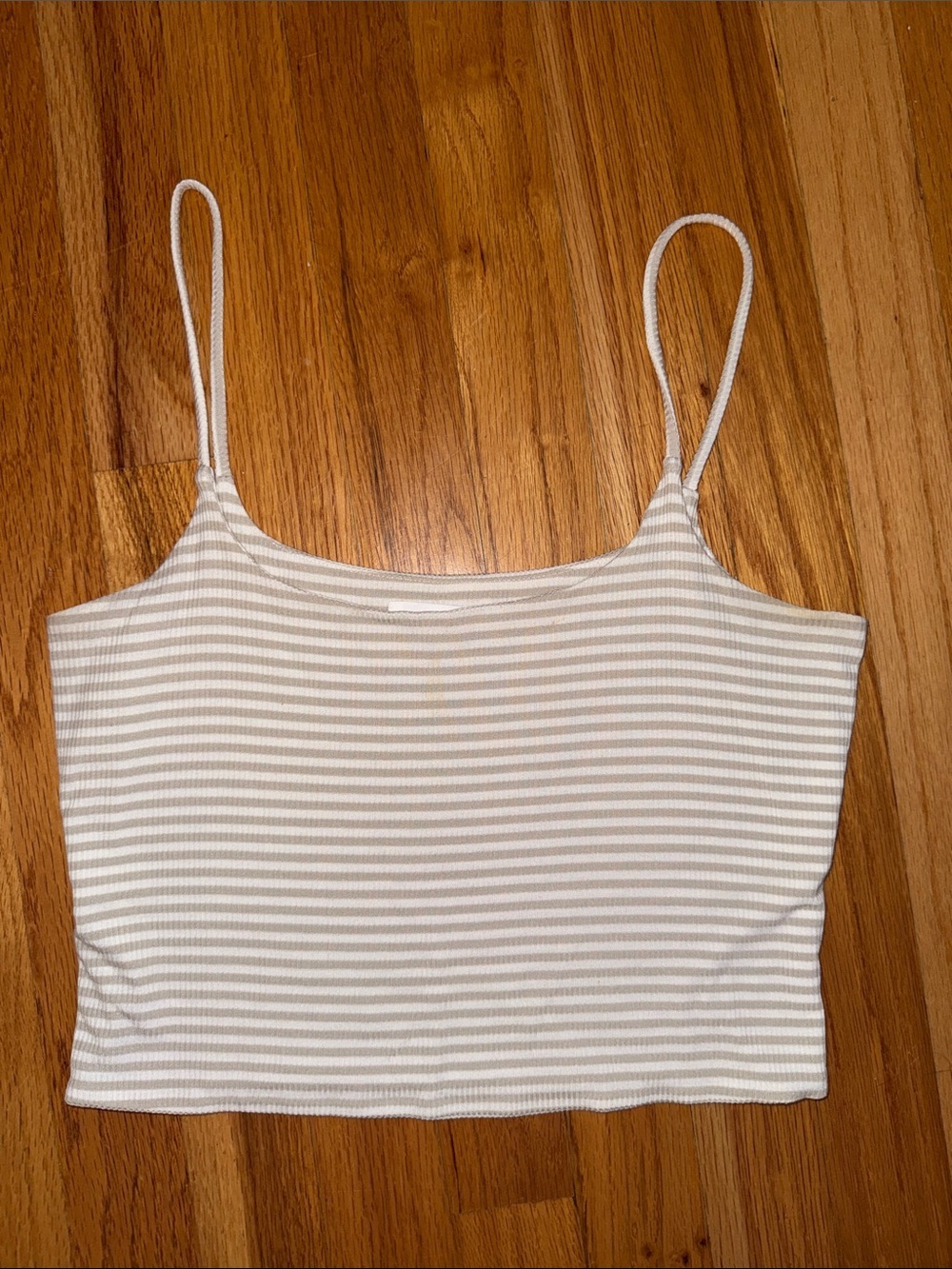 Nordstrom Beige & White Striped Ribbed Spaghetti Strap Crop Camisole